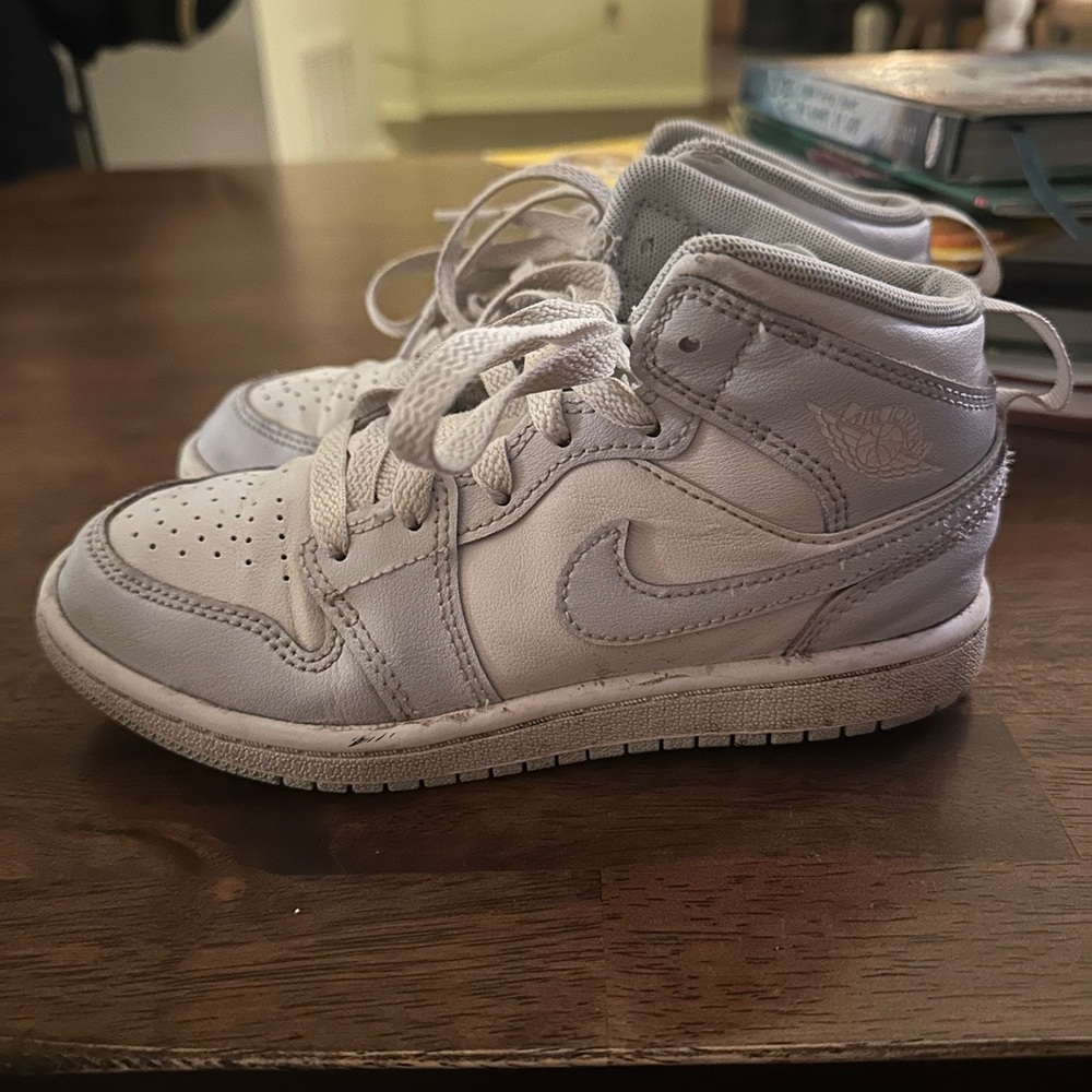Nike Kids Light Gray and White High-Top Sneakers - Picture 4 of 7